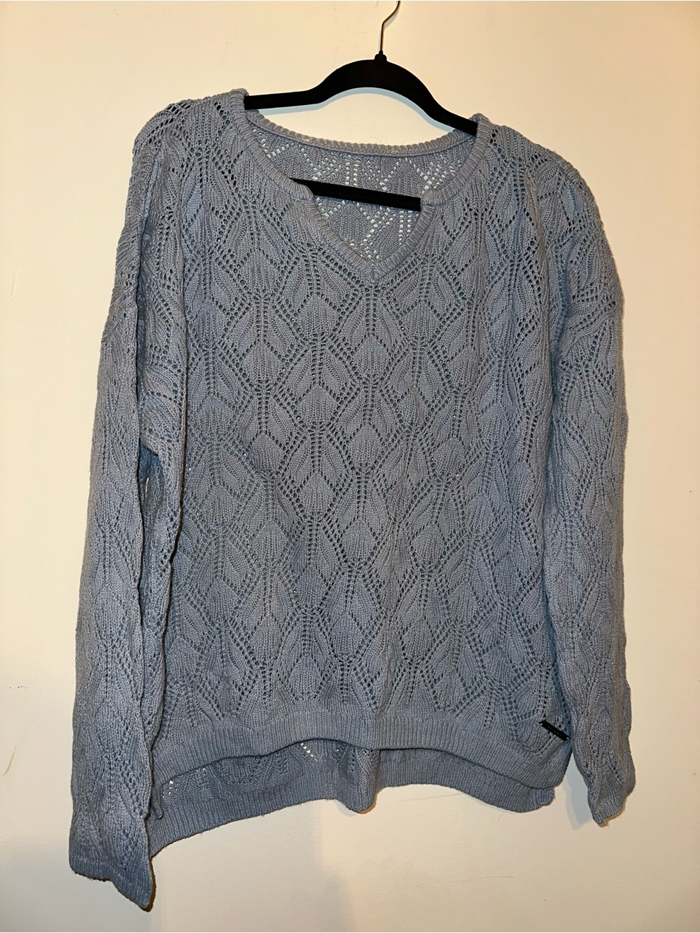 Peace Love World Light Blue Open-Knit V-Neck Sweater